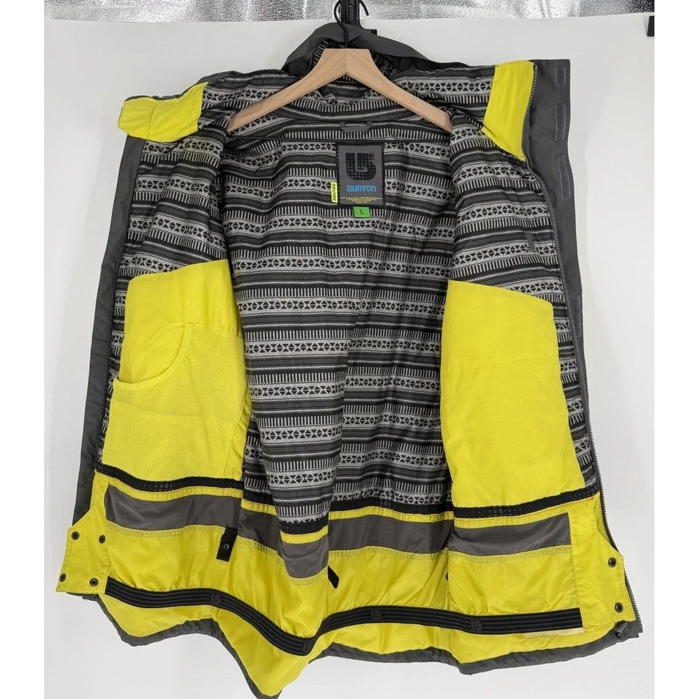 Burton Sutton DryRide 10K Snowboard Ski Jacket Mens L Gray Yellow Green Hooded